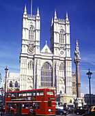 Red london bus, Westminister abbey, London, England, U.K.
