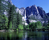 Scenic upper yosemite waterfall, Merced river, Yosemite nationalpark, California, USA.