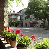 Place le la Halle, main square. Medieval city of Pérouges. Rhône Valley. France.