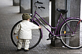 Boy Discovers a Bicycle in Maribor, Slovenia