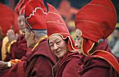 Buddhist monks during Tibetan New Year celebration. Sikkim. India