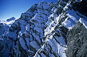 tief verschneite Watzmann-Ostwand vom Dritten Watzmannkind, Berchtesgadener Alpen, Oberbayern, Bayern, Deutschland