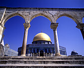 Column entrance, Omar mosque, Dome of the rock, Temple mount, Jerusalem, Israel.