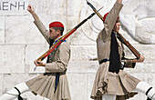 Soldiers (Evzones) on guard in the Monument to the Unknown Soldier. Syntagma Square. Athens. Greece