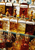 Perfume bottles at the souk (market) of the medina, Tunis. Tunisia