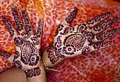 Woman s hand decorated with henna , Panaji. Goa. India