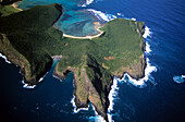 Aerial view of North Bay and Mt. Eliza, Lord Howe Island, Australia