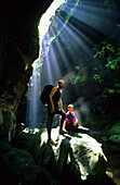Two people canyoning in Rocky Creek Canyon, Blue Mountains National Park, New South Wales, Australia