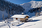 Alpine hut in the bavarian Alps, Upper Bavaria, Germany