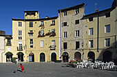 Amphitheatre Square in old town, Lucca. Tuscany, Italy