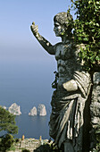 Faraglioni rocks seen from Monte Solaro, Capri island. Campania, Italy
