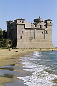 Beach and castle, Santa Severa. Lazio, Italy