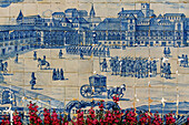 Azulejo tiles in the Miradouro Santa Luzia depicting Praça do Comércio, Lisbon. Portugal