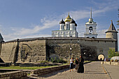 Holy Trinity cathedral, 1699, bell tower. Fortifications wall. Kreml. Pskov. Russia.