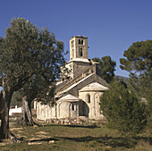 Romanesque church in Sant Ponç monastery. Corbera de Llobregat. Baix Llobregat. Barcelona. Spain.