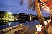 Seafood restaurants at the Thu Bon riverfront. Hoy An. Vietnam