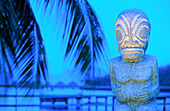 Polynesian Tiki statue. Maeva Beach. Tahiti. French Polynesia