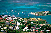 Aerial view of Christiansted and Christiansvaern Fortress. Saint Croix Island. U.S. Virgin Islands