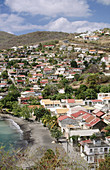 Aerial view of fishing town. Case Pilote. Martinique. French West Indies. Caribbean