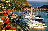 Yacht harbour. View from Fort Gustave. St. Barthelemy. Gustavia. French West Indies. Caribbean