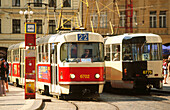 Trams. Malostranske Namesti. Mala Strana. Prague. Central Bohemia. Czech Republic