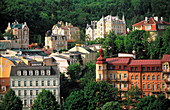 Hills and buildings in Karlovy Vary. West Bohemia. Czech Republic