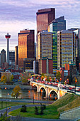 City and Centre Street Bridge at dawn, downtown Calgary. Alberta, Canada