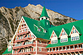 Detail of Prince of Wales hotel in the morning, autumn. Waterton Lakes National Park. Alberta, Canada