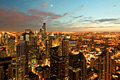 Evening view of The Loop from the Park Hyatt Hotel. Chicago. Illinois, USA