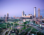 Downtown skyline at evening from CNN center. Atlanta. Georgia, USA