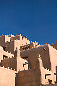 Adobe walls and luminaria candles, Inn and Spa at Loretto. Santa Fe. New Mexico, USA