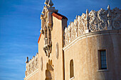 Detail on the historic Lensic Theater in downtown Santa Fe at sunset. New Mexico, USA