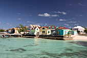 Turks & Caicos, Grand Turk Island, Cockburn Town: Front Street Buildings & Turquoise Water