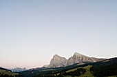 Blick auf Langkofel und Seiser Alm, Trentino-Südtirol, Italien