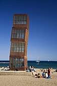 Spain Barcelona,beach,Platja de la Barceloneta,people,Sculpture by Rebecca Horn,girls sunbathing