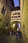 Barcelona,Barri Gotic Carrer del Bisbe at twilight people