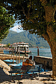 Switzerland, Ticino, Ascona Lago Maggiore Ferry pier couple