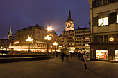Schweiz Zürich Rathausbruecke Hotel Storchen Weihnachtsbeleuchtung