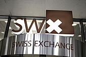 Switzerland, Zurich, stock exchange, swiss Exchange sign , entrance  Schweiz, Zuerich, Boerse, Eingang, SWX