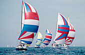  Aussen, Bewegung, Boot, Boote, Bootsrennen, Draussen, Farbe, Horizontal, Konkurrent, Konkurrenzfähig, Konkurrenzfähigkeit, Meer, Mitbewerber, Schifffahrt, Segelboot, Segelboote, Segeln, Sport, Wasser, Wettbewerb, Wettbewerbe, Wettbewerbsfähigkeit, Wettka