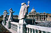 Elevated view on St. Peter Square during Sunday pope blessing, from Bernini colonnade roof. Vatican. Rome. Italy