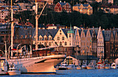 Harbour & old german quarter at rear at dusktime. Bergen. Norway