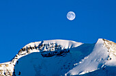 Moonrise and evening light on Mount Athabasca, Columbia Icefields Area, Canadian Rockies, Jasper National Park, Alberta, Canada