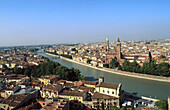 View of Verona. Tower of the Church of Santa Anastasia and Torre dei Lamberti at the background. Veneto, Italy