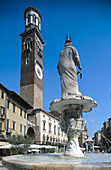 Piazza delle Erbe and Torre dei Lamberti in Verona. Veneto, Italy