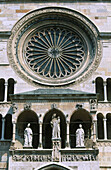 Detail of Cremona Cathedral (1107-1117) in Piazza del Comune. Lombardy, Italy