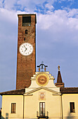 Palazzo comunale (12th century) and Church of Santa Maria Assunta in Soncino. Lombardy, Italy