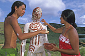 Tau a Rapa Nui triathlon, body painting. Tapati Rapa Nui festival. Islander. Easter Island. Chile.