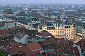 Schlossberg. Evening. Town View with Graz Town Hall (Rathaus). Graz. Styria (Stiermark). Austria. 2004.