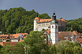 Church of St. James & Skofja Loka Castle. Skofja Loka. Gorenjska. Slovenia.